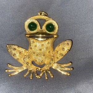 1960’s Vintage Happy Green Eyed Large Frog Pendent-Pendent Only
